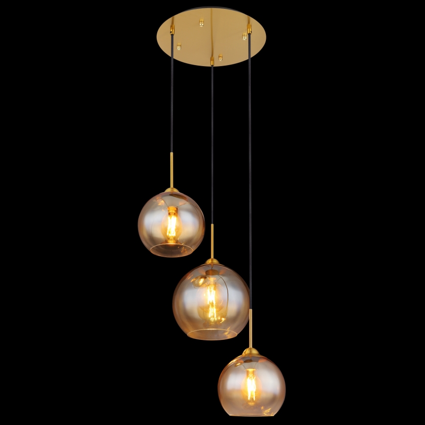 Globo - Κρεμαστό φωτιστικό με καλώδιο 3xE27/60W/230V από ορείχαλκο