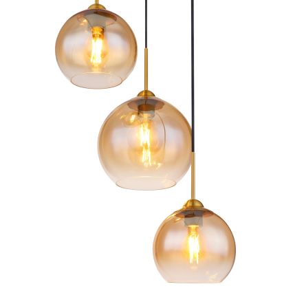 Globo - Κρεμαστό φωτιστικό με καλώδιο 3xE27/60W/230V από ορείχαλκο
