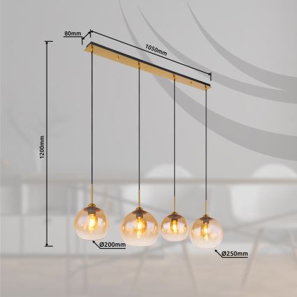 Globo - Κρεμαστό φωτιστικό σε καλώδιο 4xE27/60W/230V μπρούτζινο