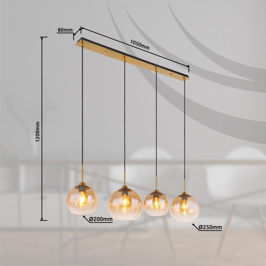 Globo - Κρεμαστό φωτιστικό σε καλώδιο 4xE27/60W/230V μπρούτζινο