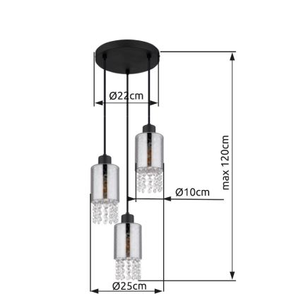 Globo - Κρεμαστό φωτιστικό οροφής 3xE27/40W/230V διάμετρος 25 cm μαύρο