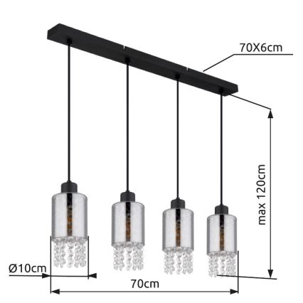 Globo - Κρεμαστό φωτιστικό οροφής 4xE27/40W/230V μαύρο