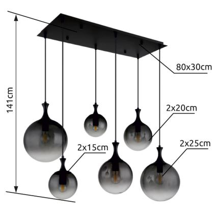 Globo - Κρεμαστό φωτιστικό οροφής 6xE27/10W/230V μαύρο