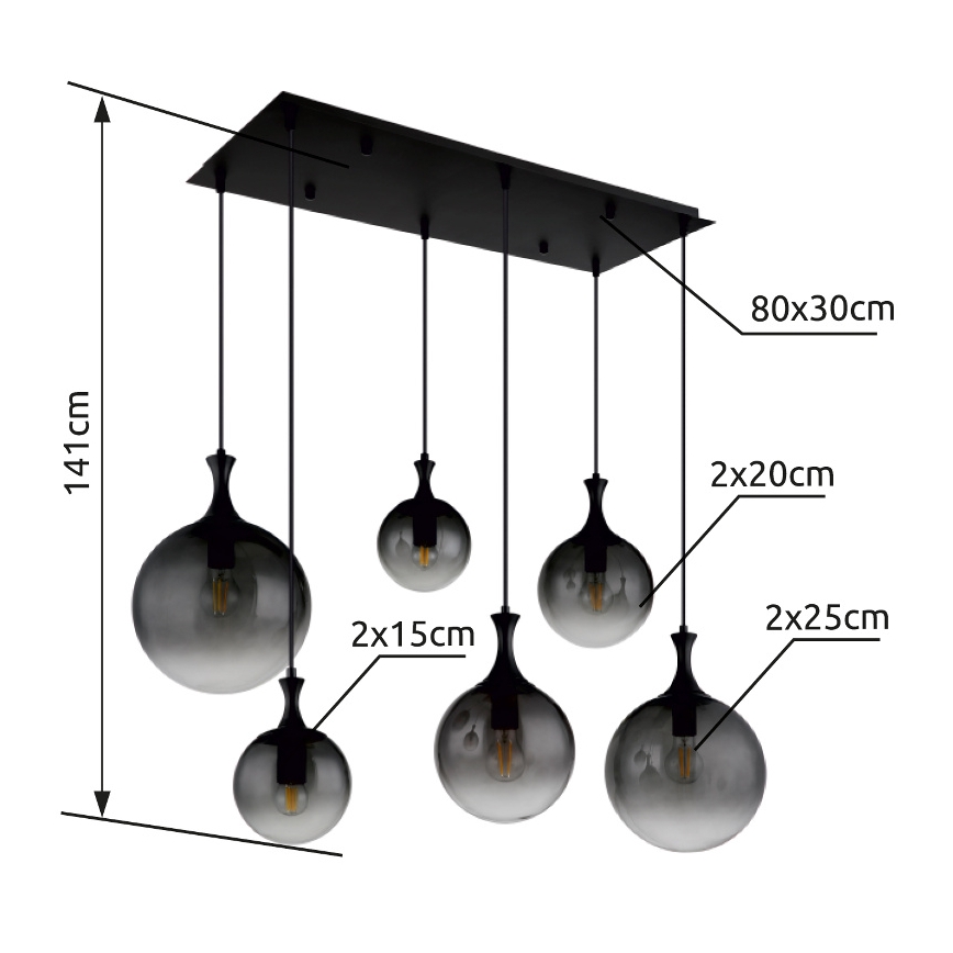 Globo - Κρεμαστό φωτιστικό οροφής 6xE27/10W/230V μαύρο