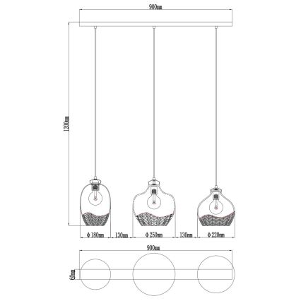 Globo - Κρεμαστό φωτιστικό με καλώδιο 3xE27/60W/230V