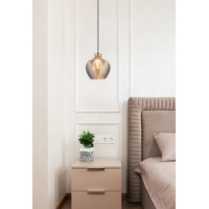 Globo - Κρεμαστό φωτιστικό με καλώδιο 1xE27/60W/230V διάμ. 22 cm καπνιστό