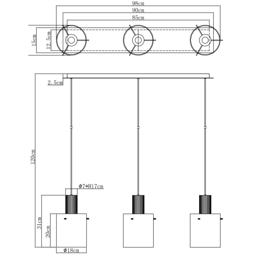 Globo - Κρεμαστό φωτιστικό οροφής 3xE27/40W/230V γκρι