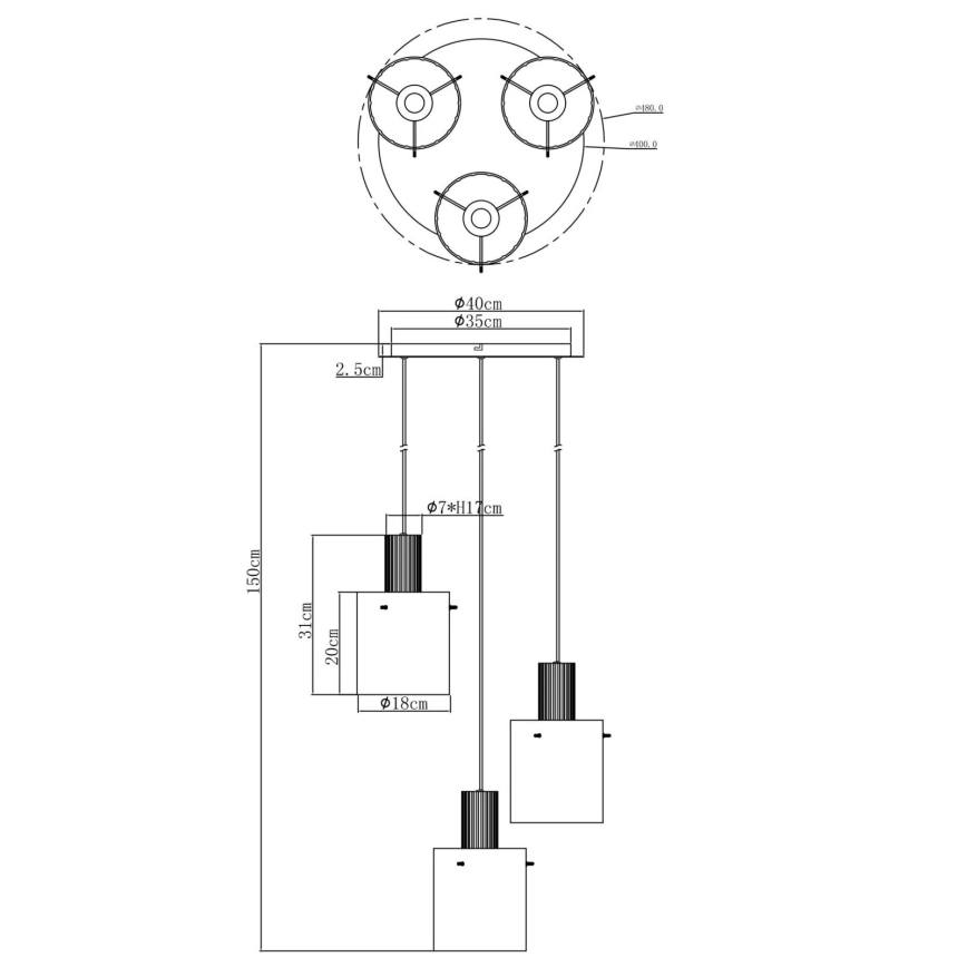 Globo - Κρεμαστό φωτιστικό οροφής 3xE27/40W/230V διάμετρος 48 cm γκρι