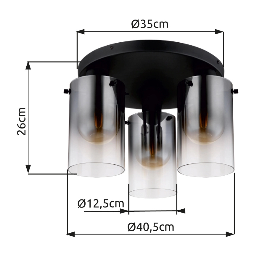 Globo - Πλαφονιέρα οροφής 3xE27/40W/230V διάμετρος 40,5 cm μαύρο