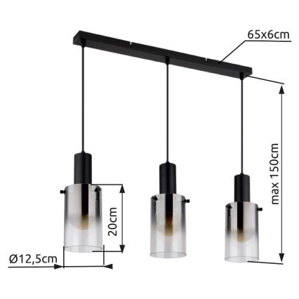 Globo - Κρεμαστό φωτιστικό οροφής 3xE27/40W/230V μαύρο