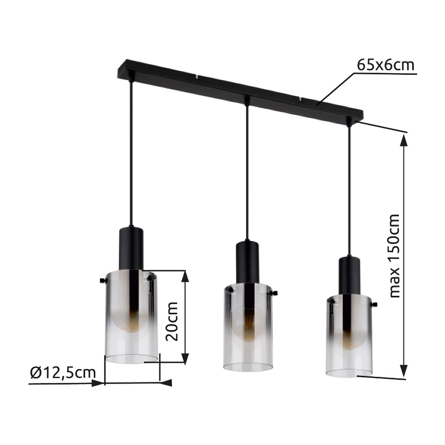 Globo - Κρεμαστό φωτιστικό οροφής 3xE27/40W/230V μαύρο