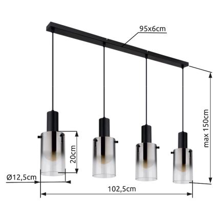 Globo - Κρεμαστό φωτιστικό οροφής 4xE27/40W/230V μαύρο