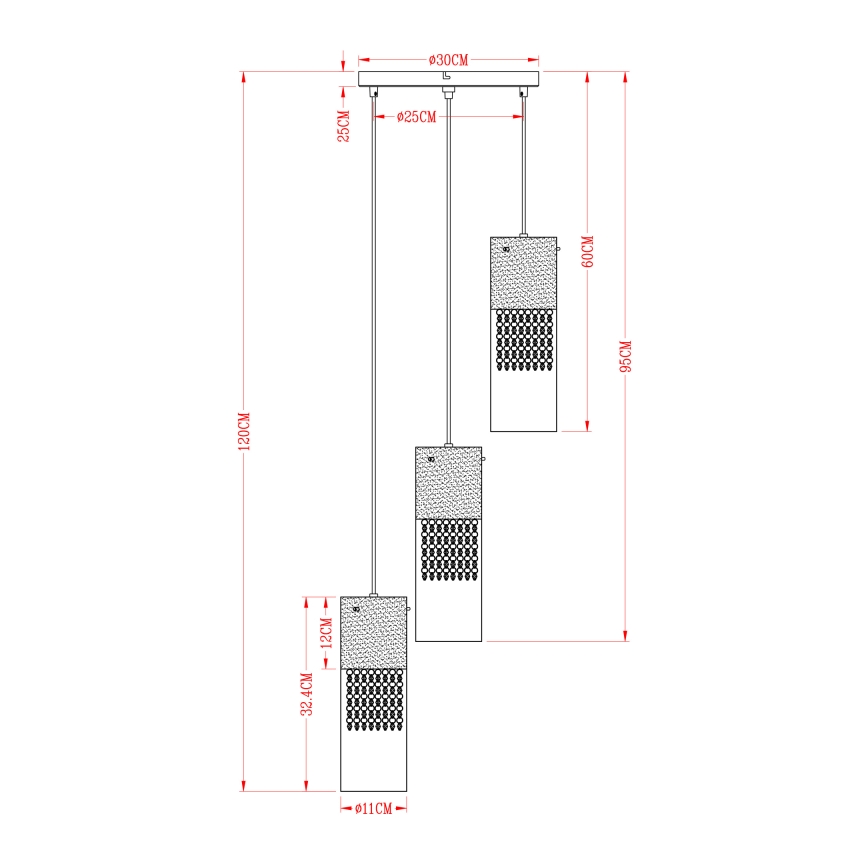 Globo - Κρεμαστό φωτιστικό οροφής 3xE27/60W/230V διάμετρος 30 cm χρυσό