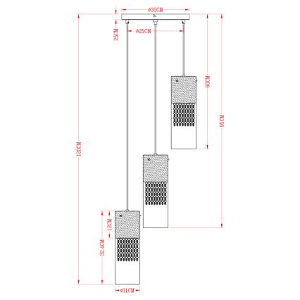 Globo - Κρεμαστό φωτιστικό οροφής 3xE27/60W/230V διάμετρος 30 cm χρυσό
