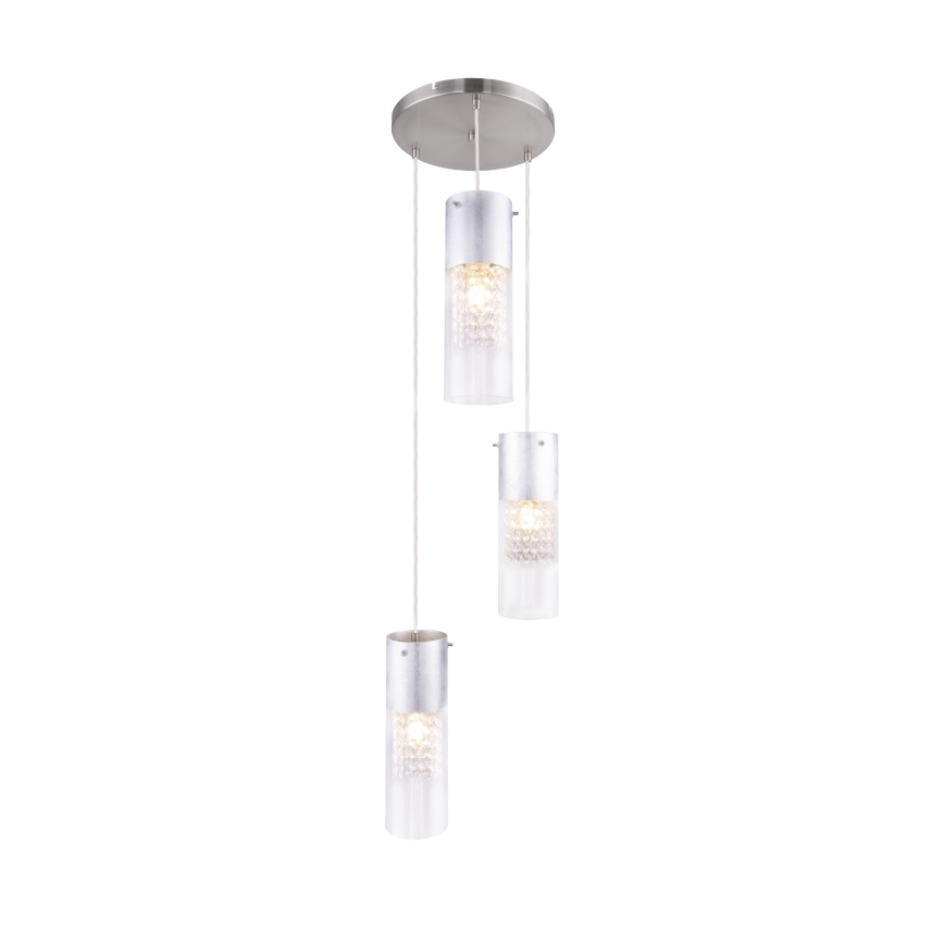 Globo - Κρεμαστό φωτιστικό οροφής 3xE27/60W/230V διάμετρος 30 cm ασημί