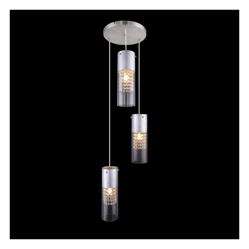 Globo - Κρεμαστό φωτιστικό οροφής 3xE27/60W/230V διάμετρος 30 cm ασημί