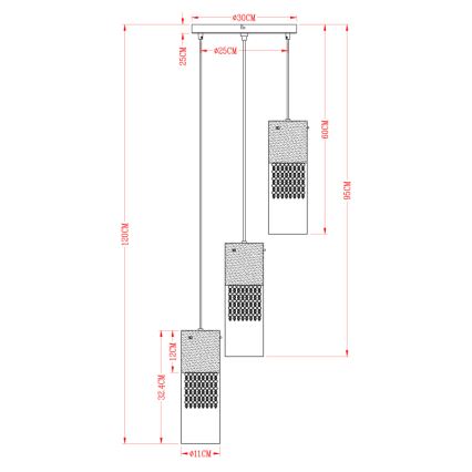 Globo - Κρεμαστό φωτιστικό οροφής 3xE27/60W/230V διάμετρος 30 cm ασημί