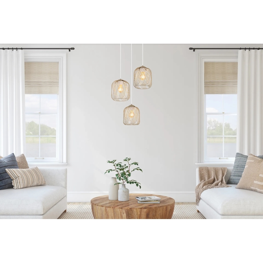 Globo - Κρεμαστό φωτιστικό με καλώδιο 3xE27/40W/230V μπεζ/λευκό