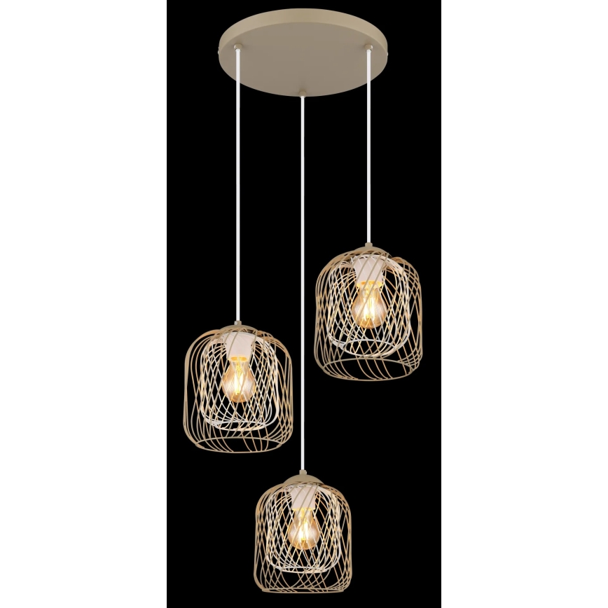 Globo - Κρεμαστό φωτιστικό με καλώδιο 3xE27/40W/230V μπεζ/λευκό