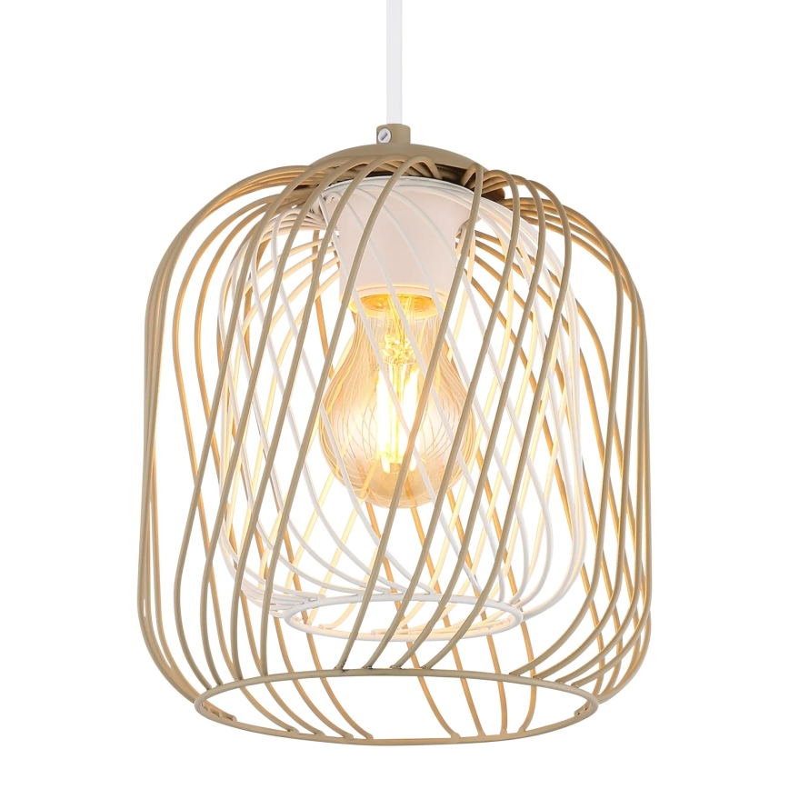 Globo - Κρεμαστό φωτιστικό με καλώδιο 1xE27/40W/230V Ø 18 cm μπεζ/λευκό