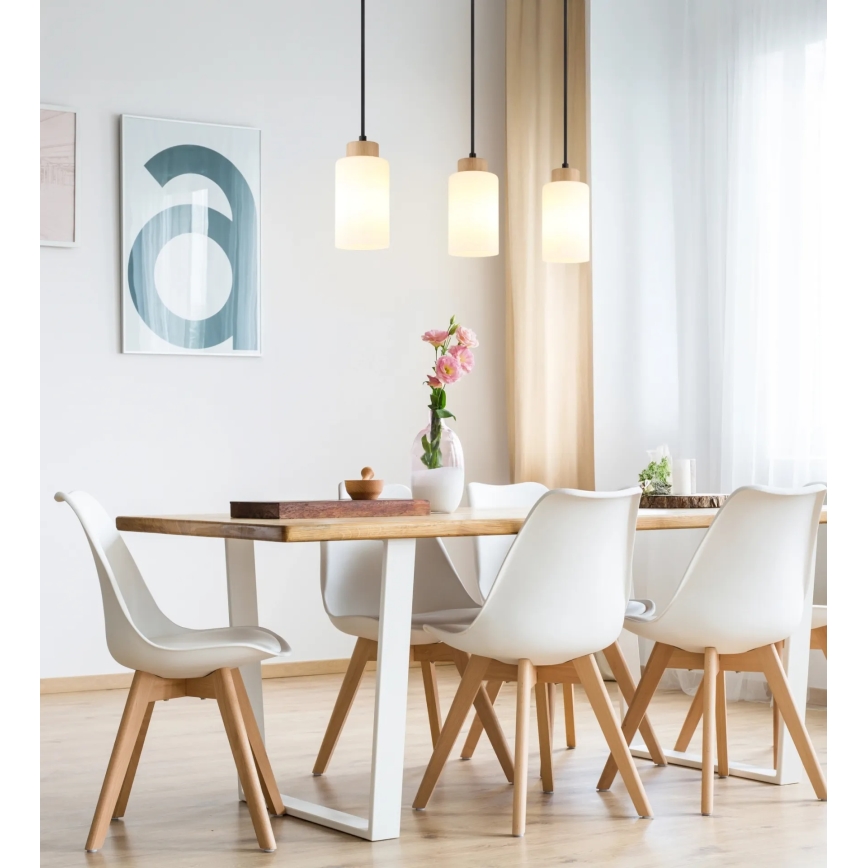 Globo - Κρεμαστό φωτιστικό με καλώδιο 3xE27/60W/230V, φινίρισμα δρυός/λευκό