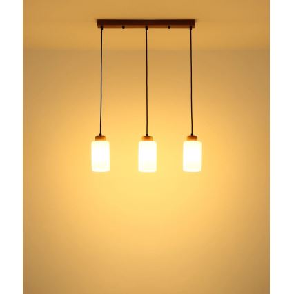 Globo - Κρεμαστό φωτιστικό με καλώδιο 3xE27/60W/230V, φινίρισμα δρυός/λευκό