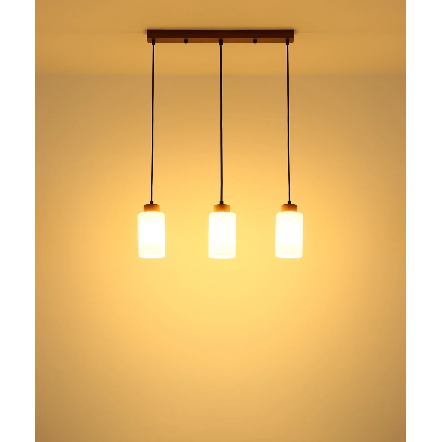 Globo - Κρεμαστό φωτιστικό με καλώδιο 3xE27/60W/230V, φινίρισμα δρυός/λευκό