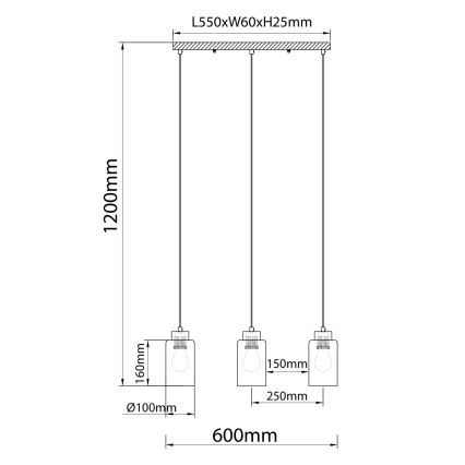 Globo - Κρεμαστό φωτιστικό με καλώδιο 3xE27/60W/230V, φινίρισμα δρυός/λευκό