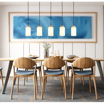 Globo - Κρεμαστό φωτιστικό με καλώδιο 5xE27/60W/230V δρυς/λευκό