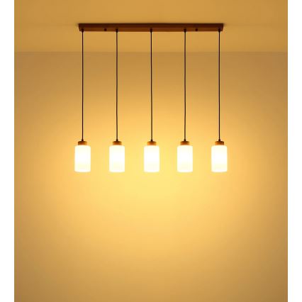 Globo - Κρεμαστό φωτιστικό με καλώδιο 5xE27/60W/230V δρυς/λευκό