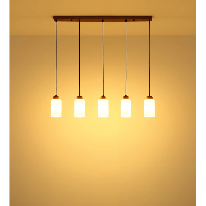 Globo - Κρεμαστό φωτιστικό με καλώδιο 5xE27/60W/230V δρυς/λευκό