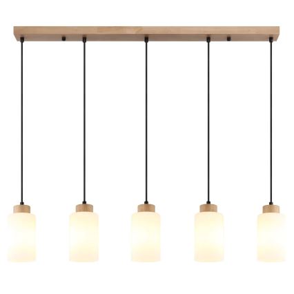 Globo - Κρεμαστό φωτιστικό με καλώδιο 5xE27/60W/230V δρυς/λευκό
