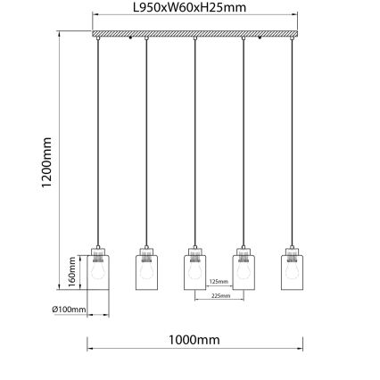 Globo - Κρεμαστό φωτιστικό με καλώδιο 5xE27/60W/230V δρυς/λευκό