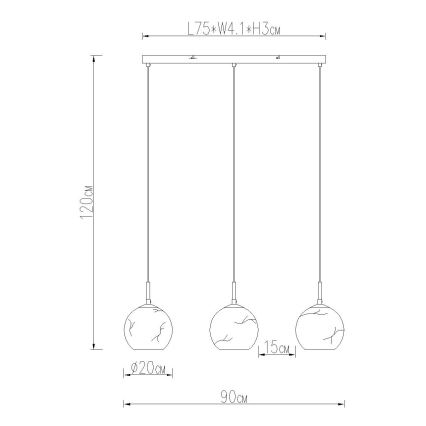 Globo - Κρεμαστό φωτιστικό με καλώδιο 3xE27/60W/230V