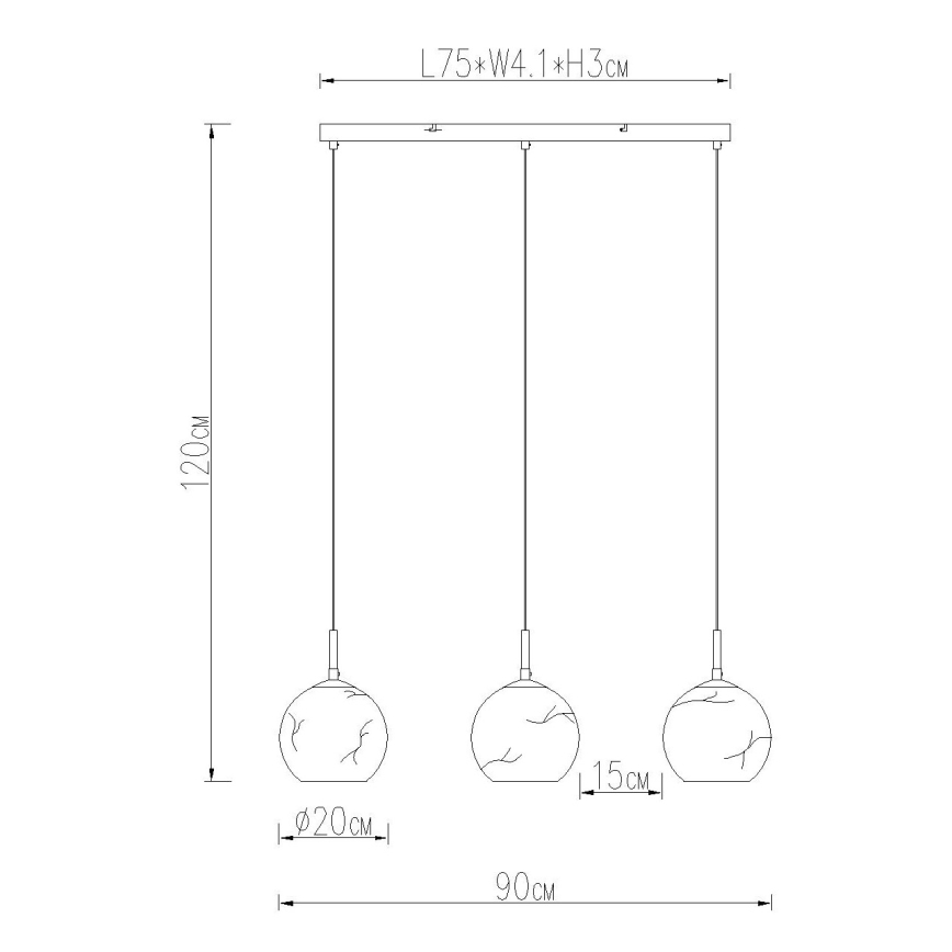 Globo - Κρεμαστό φωτιστικό με καλώδιο 3xE27/60W/230V
