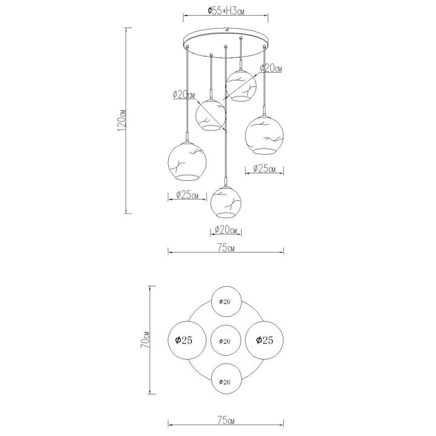 Globo - Κρεμαστό φωτιστικό σε καλώδιο 5xE27/60W/230V διάμ. 75 cm