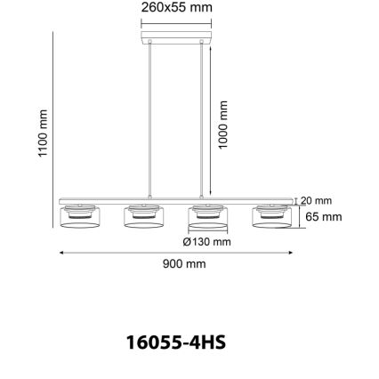 Globo -  Κρεμαστό φωτιστικό οροφής LED 4xGX53/6W/230V φιμέ/μαύρο