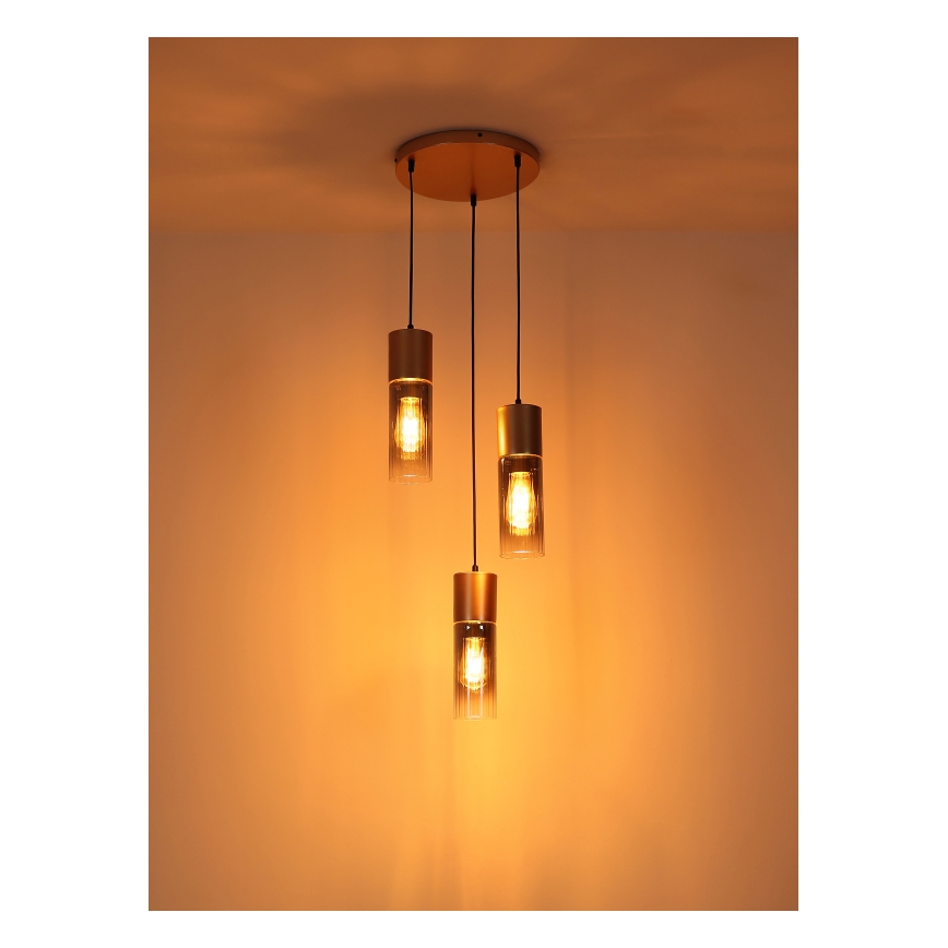 Globo - Κρεμαστό φωτιστικό με καλώδιο 3xE27/25W/230V μπρονζέ, διάμ. 30 cm