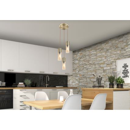 Globo - Κρεμαστό φωτιστικό οροφής 3xE27/25W/230V διάμετρος 30 cm ορείχαλκος