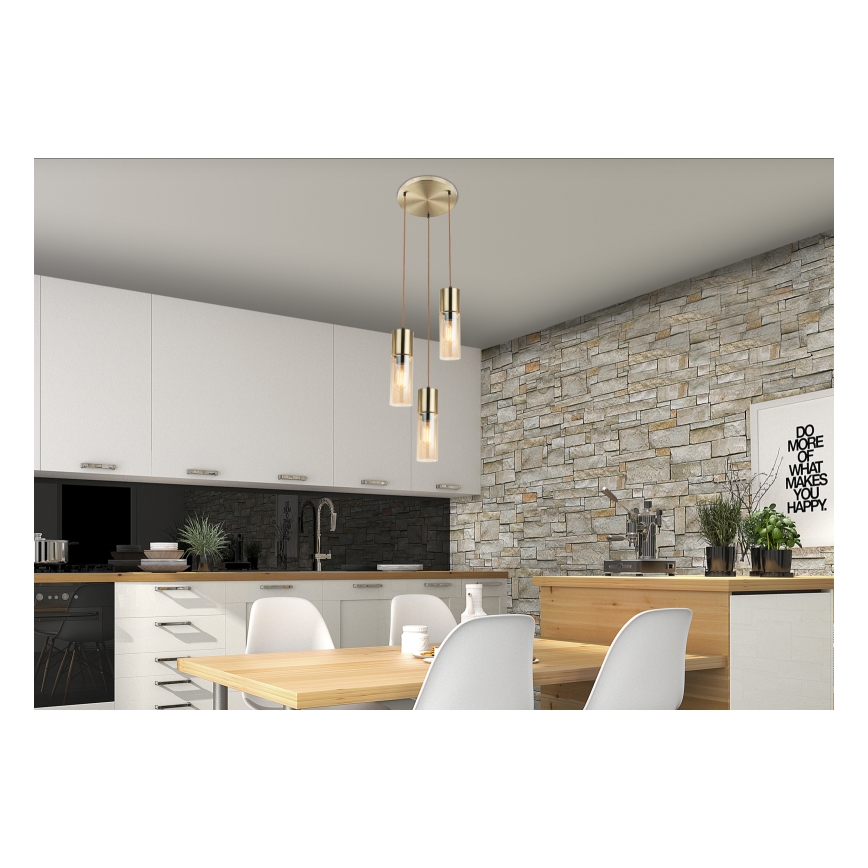 Globo - Κρεμαστό φωτιστικό οροφής 3xE27/25W/230V διάμετρος 30 cm ορείχαλκος