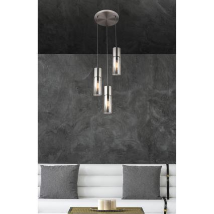 Globo - Κρεμαστό φωτιστικό οροφής 3xE27/25W/230V διάμετρος 30 cm ματ χρώμιο