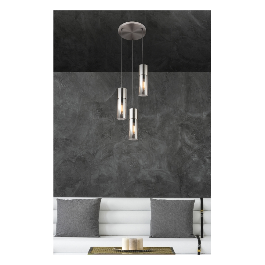 Globo - Κρεμαστό φωτιστικό οροφής 3xE27/25W/230V διάμετρος 30 cm ματ χρώμιο