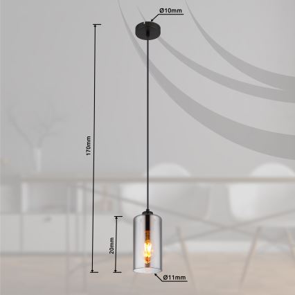 Globo - Κρεμαστό φωτιστικό οροφής 1xE27/25W/230V διάμετρος 11 cm μαύρο