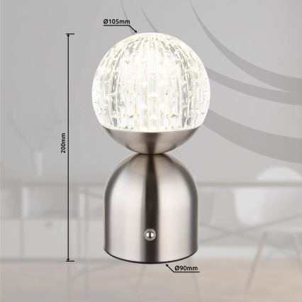 Globo - Επιτραπέζια λάμπα αφής dimming LED LED/2,5W/3,7V 2700/4000/6500K 1800 mAh USB ματ χρώμιο