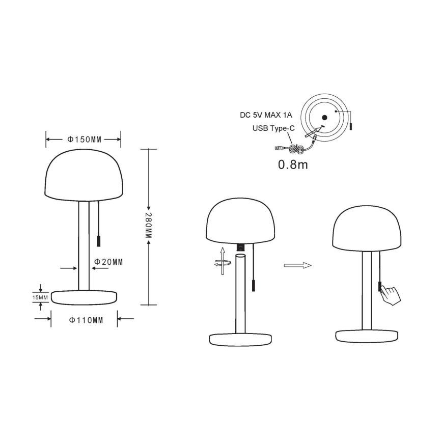 Globo - LED Επαναφορτιζόμενο Επιτραπέζιο φωτιστικό LED/1,5W/3,7V 3000/4200/6000K 1800mAh ασημί