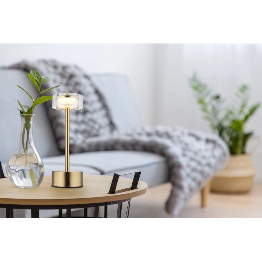 Globo - LED Dimmable επαναφορτιζόμενο επιτραπέζιο φωτιστικό αφής LED/2,5W/3,7V 2700/4000/6500K 1800mAh ορείχαλκος