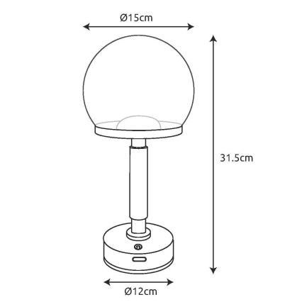 Globo - LED Dimmable επαναφορτιζόμενο επιτραπέζιο φωτιστικό αφής LED/2,5W/5V 1800mAh 2700/4000/6500K μαύρο