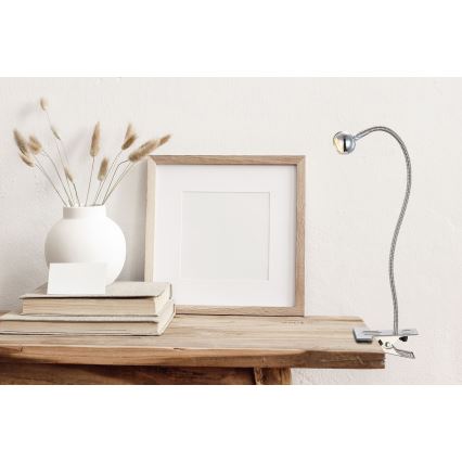 Globo - LED φωτιστικό με εύκαμπτο βραχίονα και κλιπ, 3W/230V, ματ χρώμιο