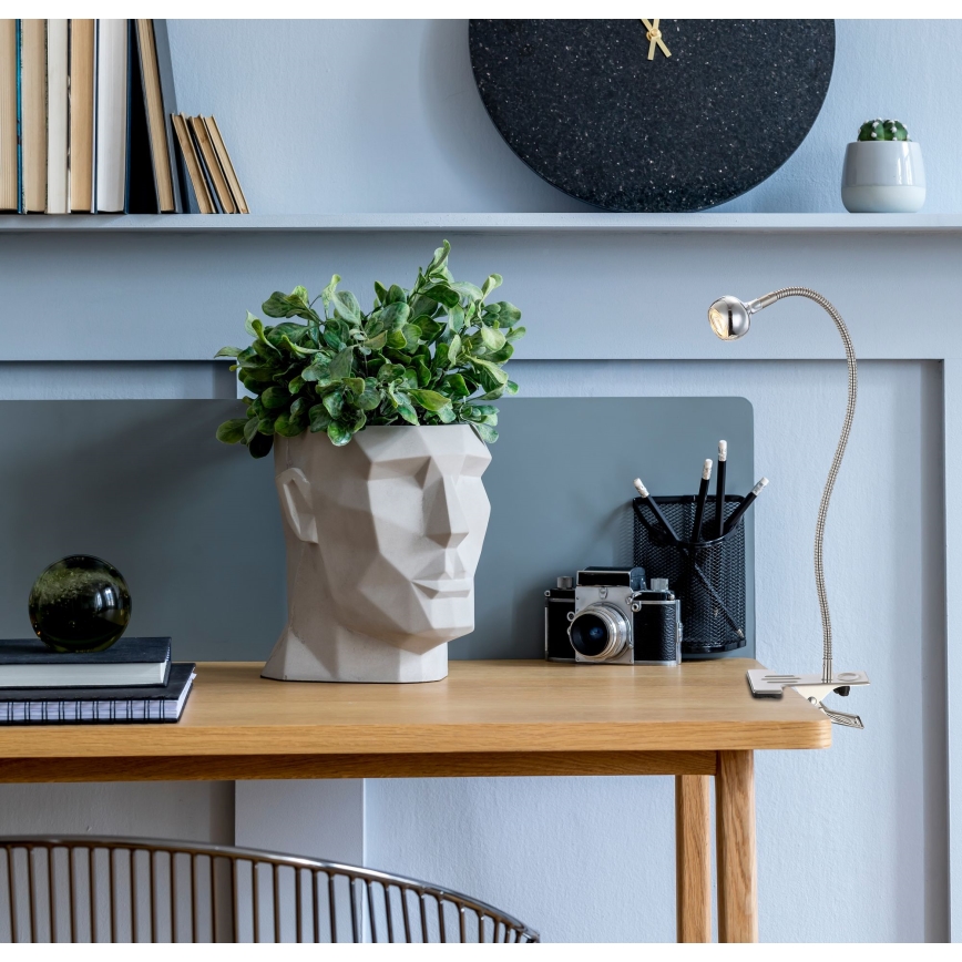 Globo - LED φωτιστικό με εύκαμπτο βραχίονα και κλιπ, 3W/230V, ματ χρώμιο