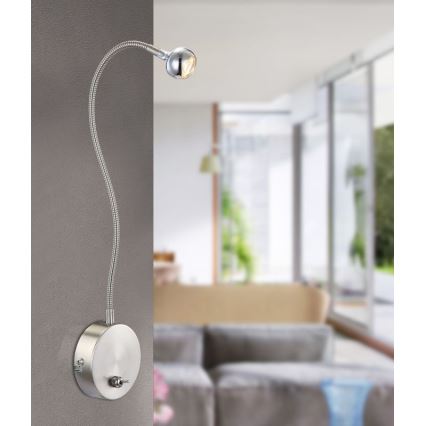 Globo - Ευλύγιστη λάμπα LED/3W/230V, γυαλιστερό χρώμιο